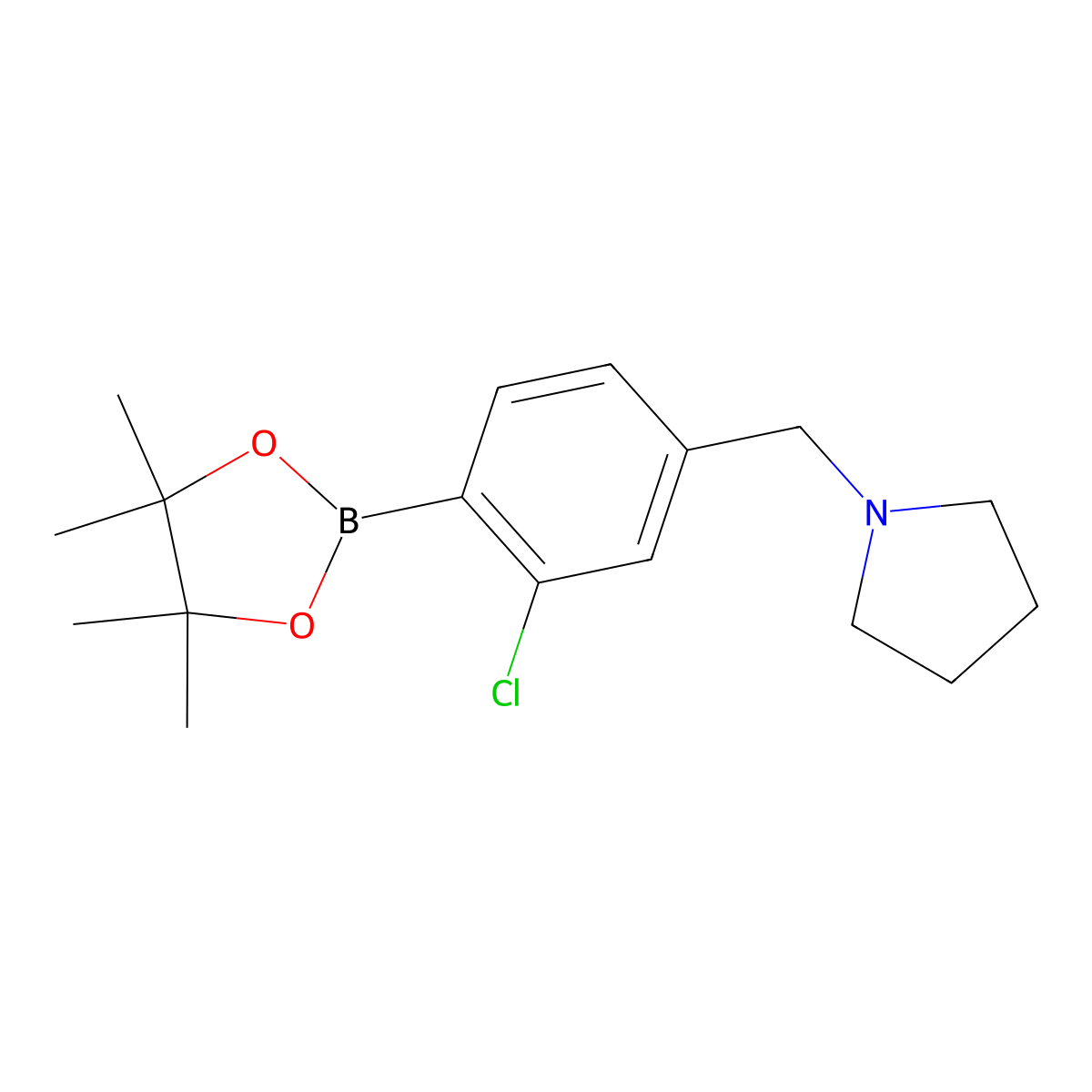 1-(3-Chloro-4-(4,4,5,5-tetramethyl-1,3,2-dioxaborolan-2-yl)benzyl)pyrrolidine molecular structure, CAS 1256360-54-9