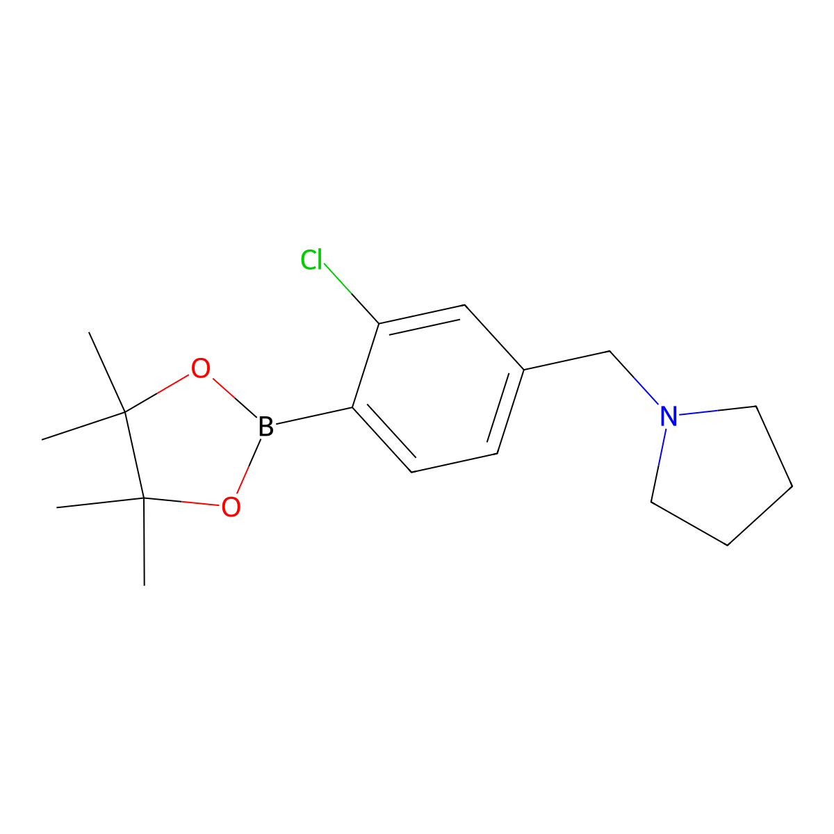 1-(3-Chloro-4-(4,4,5,5-tetramethyl-1,3,2-dioxaborolan-2-yl)benzyl)pyrrolidine molecular structure, CAS 1256360-54-9