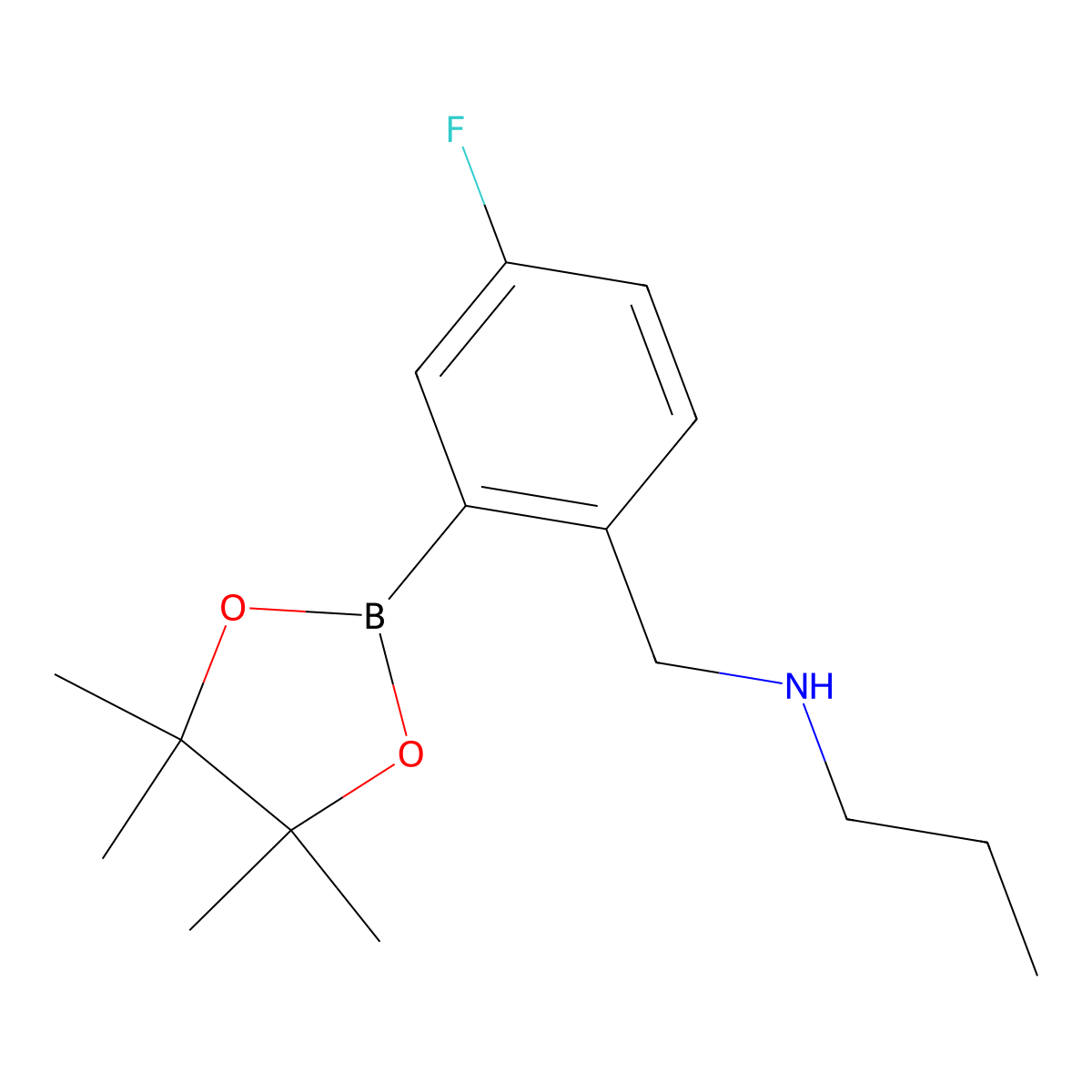 N-(4-Fluoro-2-(4,4,5,5-tetramethyl-1,3,2-dioxaborolan-2-yl)benzyl)propan-1-amine molecular structure, CAS 1256360-59-4