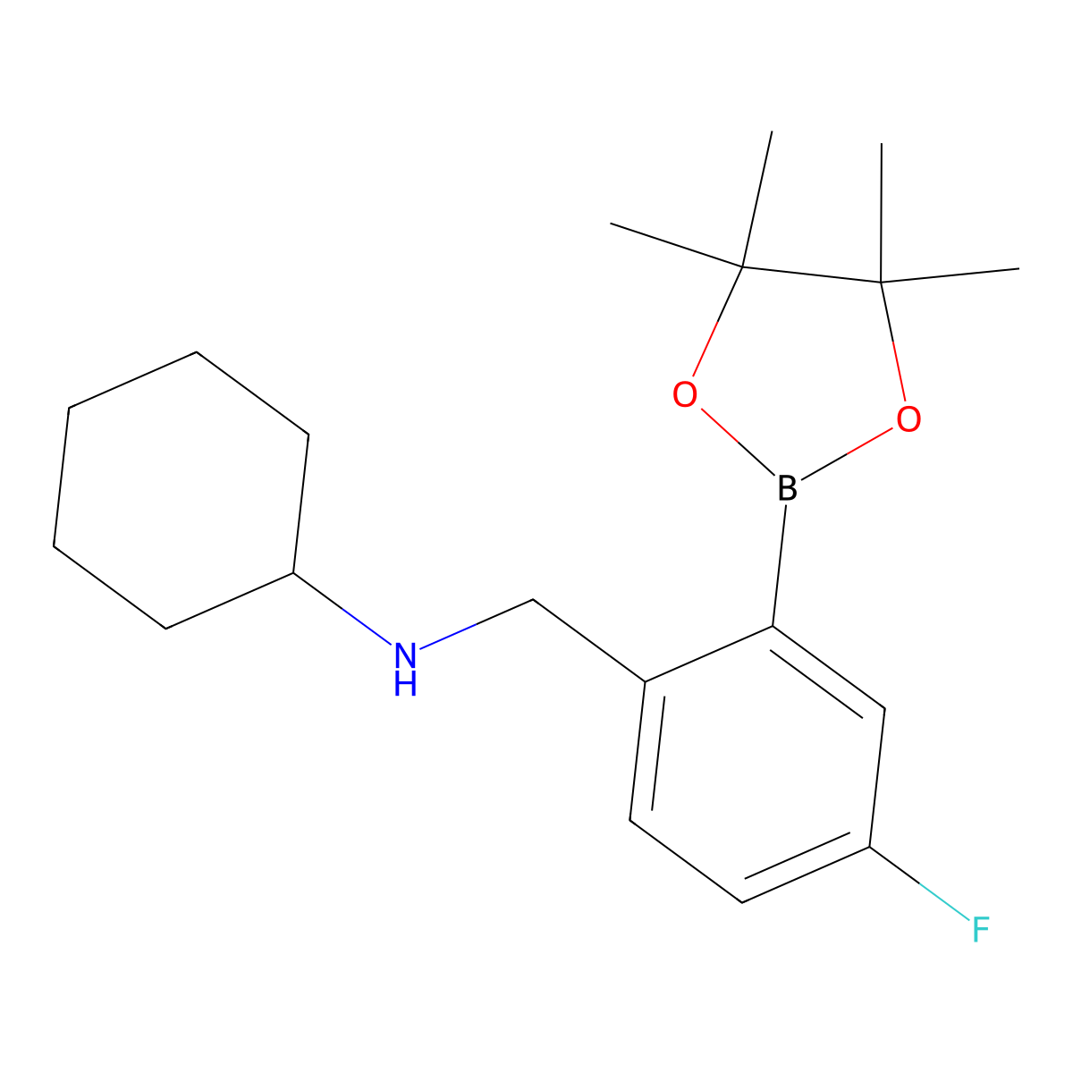 N-(4-Fluoro-2-(4,4,5,5-tetramethyl-1,3,2-dioxaborolan-2-yl)benzyl)cyclohexanamine molecular structure, CAS 1256360-60-7