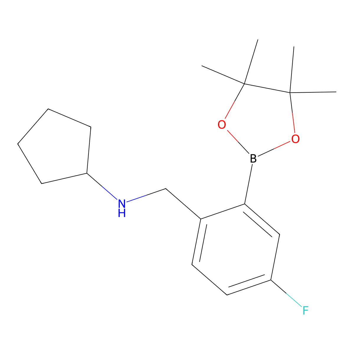 N-(4-Fluoro-2-(4,4,5,5-tetramethyl-1,3,2-dioxaborolan-2-yl)benzyl)cyclopentanamine molecular structure, CAS 1256360-61-8
