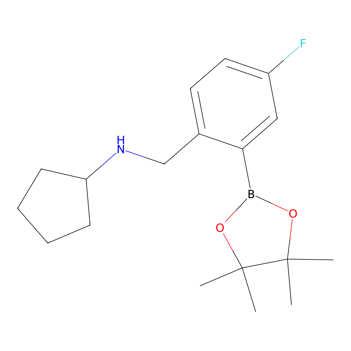 N-(4-Fluoro-2-(4,4,5,5-tetramethyl-1,3,2-dioxaborolan-2-yl)benzyl)cyclopentanamine molecular structure, CAS 1256360-61-8
