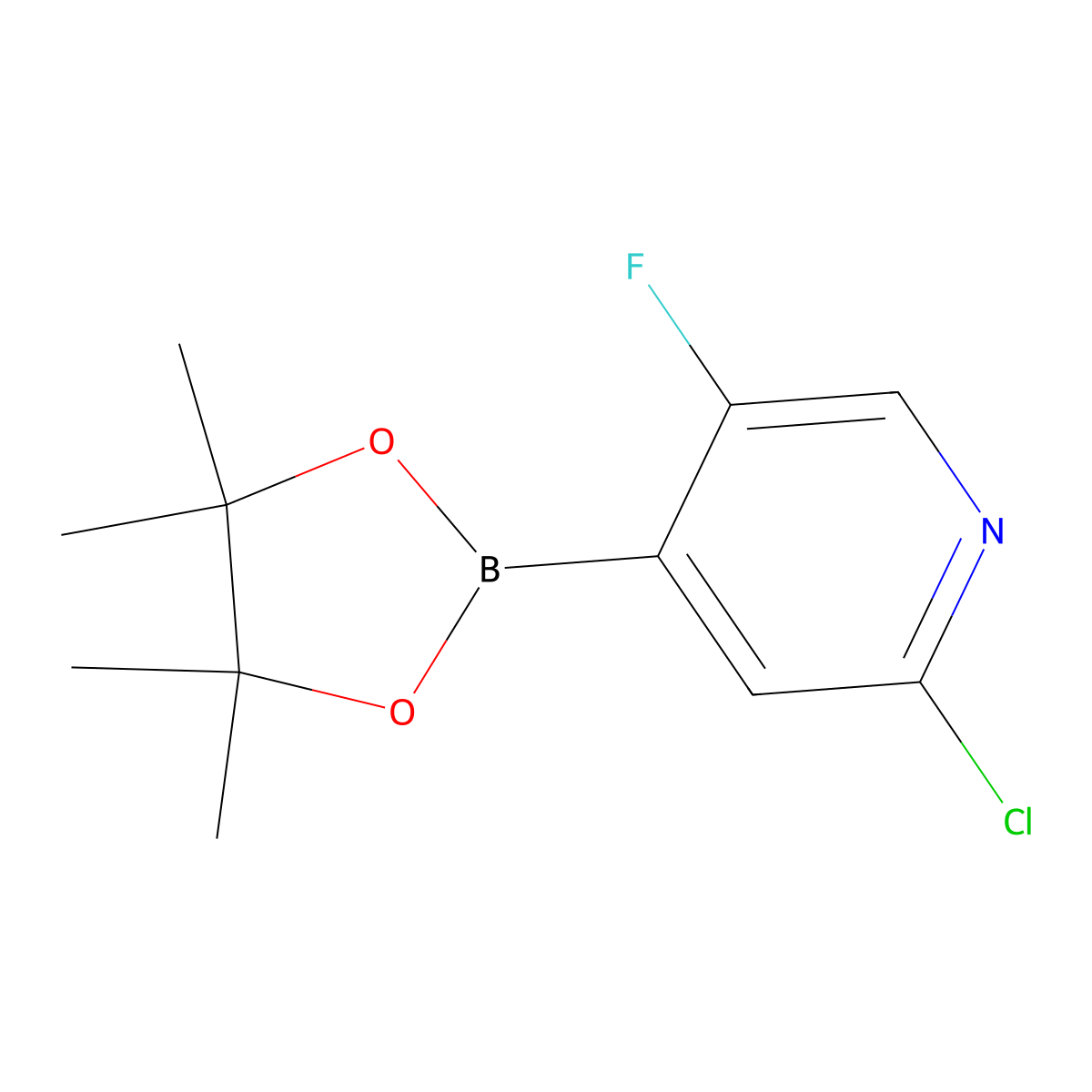 2-Chloro-5-fluoro-4-(4,4,5,5-tetramethyl-1,3,2-dioxaborolan-2-yl)pyridine molecular structure, CAS 1256360-62-9