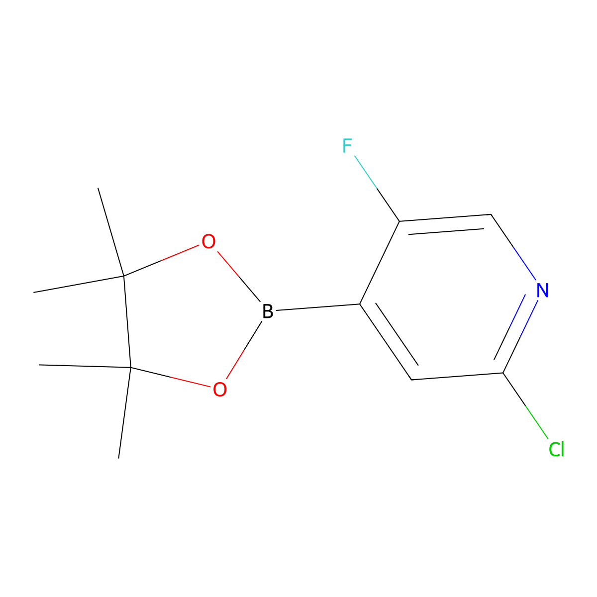 2-Chloro-5-fluoro-4-(4,4,5,5-tetramethyl-1,3,2-dioxaborolan-2-yl)pyridine molecular structure, CAS 1256360-62-9