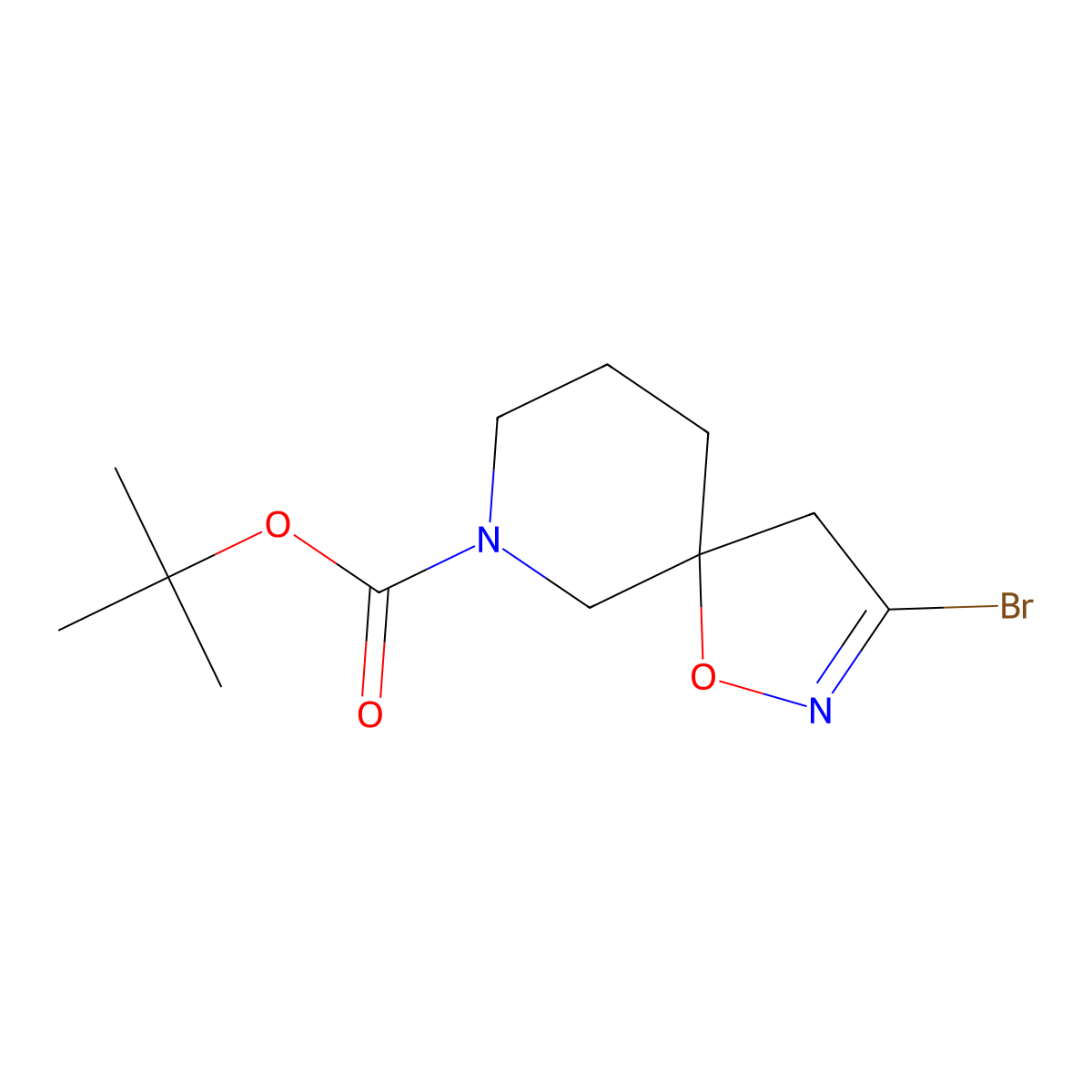 Tert-butyl 3-bromo-1-oxa-2,7-diazaspiro[4.5]dec-2-ene-7-carboxylate molecular structure, CAS 1256366-03-6