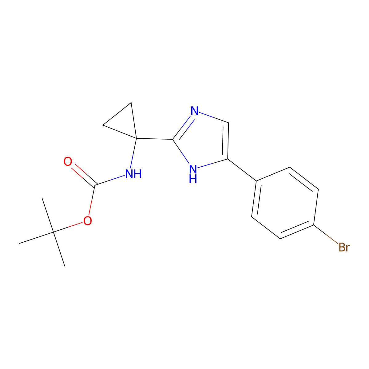 (1-(5-(4-bromophenyl)-1H-imidazol-2-yl)cyclopropyl)carbamic acid tert-butyl ester molecular structure, CAS 1256386-67-0