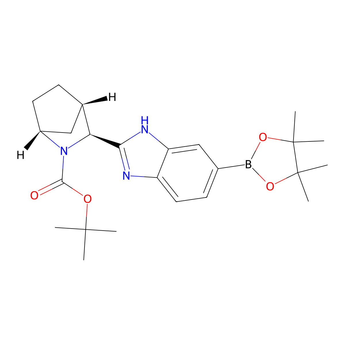 (1R,3S,4S)-tert-butyl 3-(6-(4,4,5,5-tetramethyl-1,3,2-dioxaborolan-2-yl)-1H-benzo[d]imidazol-2-yl)-2-azabicyclo[2.2.1]heptane-2-carboxylate molecular structure, CAS 1256387-87-7
