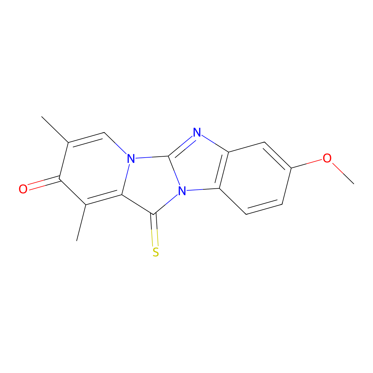8-Methoxy-1,3-dimethyl-12-thioxopyrido(1',2':3,4)imidazo(1,2-a)benzimidazol-2(12H)-one molecular structure, CAS 125656-82-8