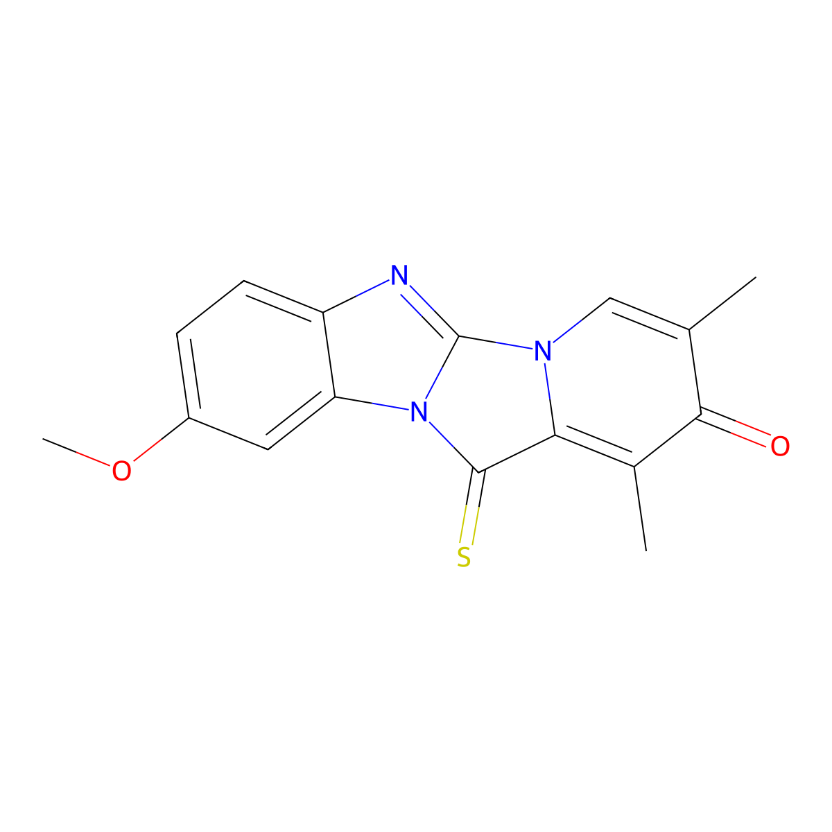 9-Methoxy-1,3-dimethyl-12-thioxopyrido[1',2':3,4]imidazo[1,2-a]benzimidazol-2(12H)-one molecular structure, CAS 125656-83-9