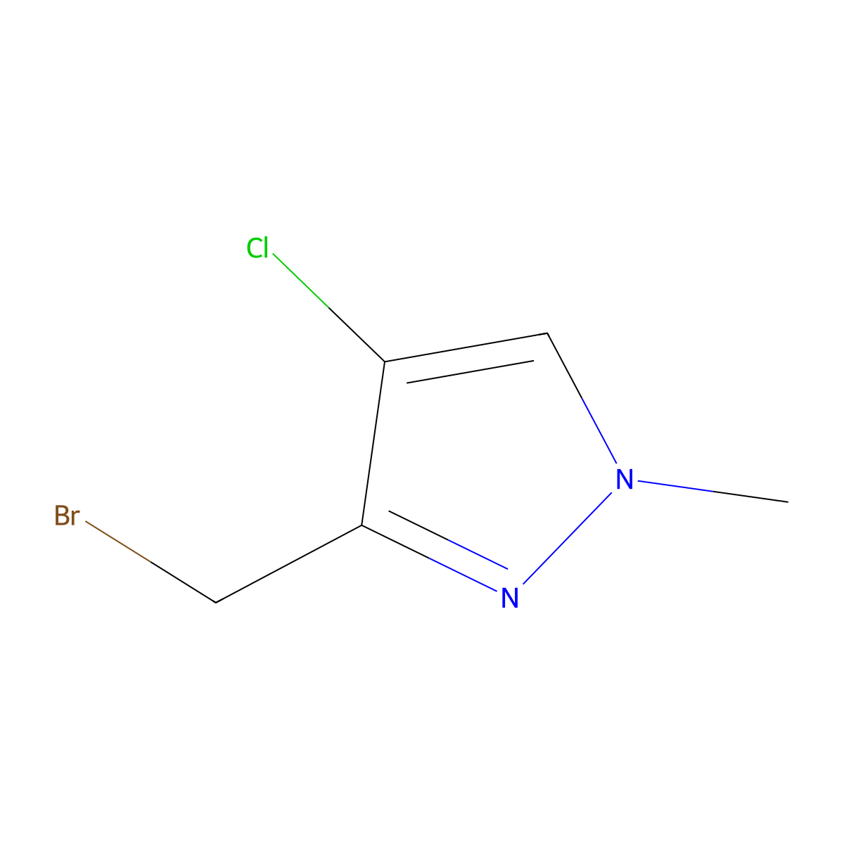 3-(bromomethyl)-4-chloro-1-methyl-1H-pyrazole molecular structure, CAS 1256562-11-4