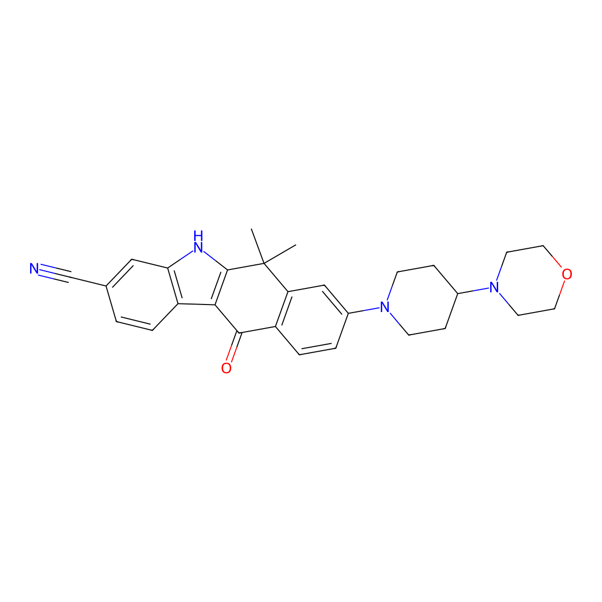 6,6-Dimethyl-8-(4-morpholinopiperidin-1-yl)-11-oxo-6,11-dihydro-5H-benzo[b]carbazole-3-carbonitrile molecular structure, CAS 1256577-71-5