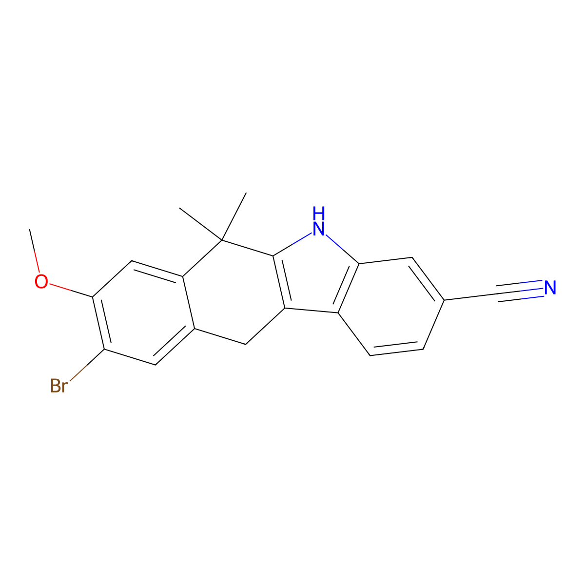 9-Bromo-8-methoxy-6,6-dimethyl-6,11-dihydro-5H-benzo[b]carbazole-3-carbonitrile molecular structure, CAS 1256579-00-6