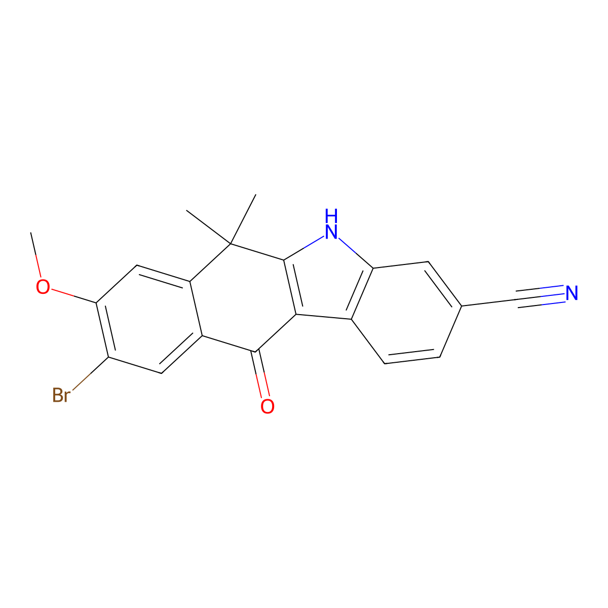 9-Bromo-8-methoxy-6,6-dimethyl-11-oxo-6,11-dihydro-5H-benzo[b]carbazole-3-carbonitrile molecular structure, CAS 1256579-03-9