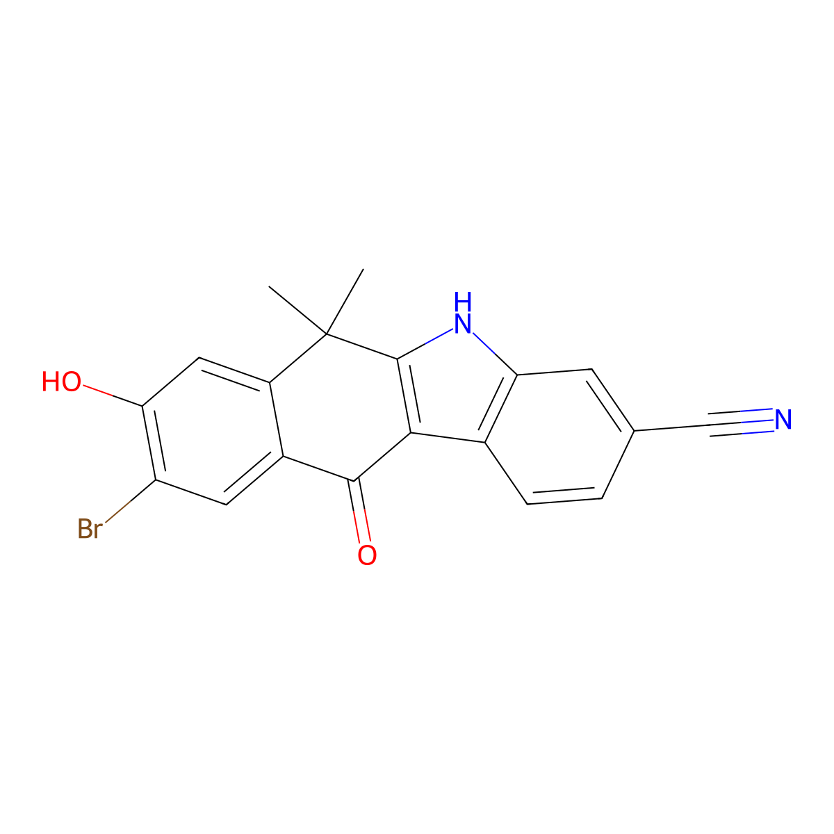 9-Bromo-8-hydroxy-6,6-dimethyl-11-oxo-6,11-dihydro-5H-benzo[b]carbazole-3-carbonitrile molecular structure, CAS 1256579-06-2