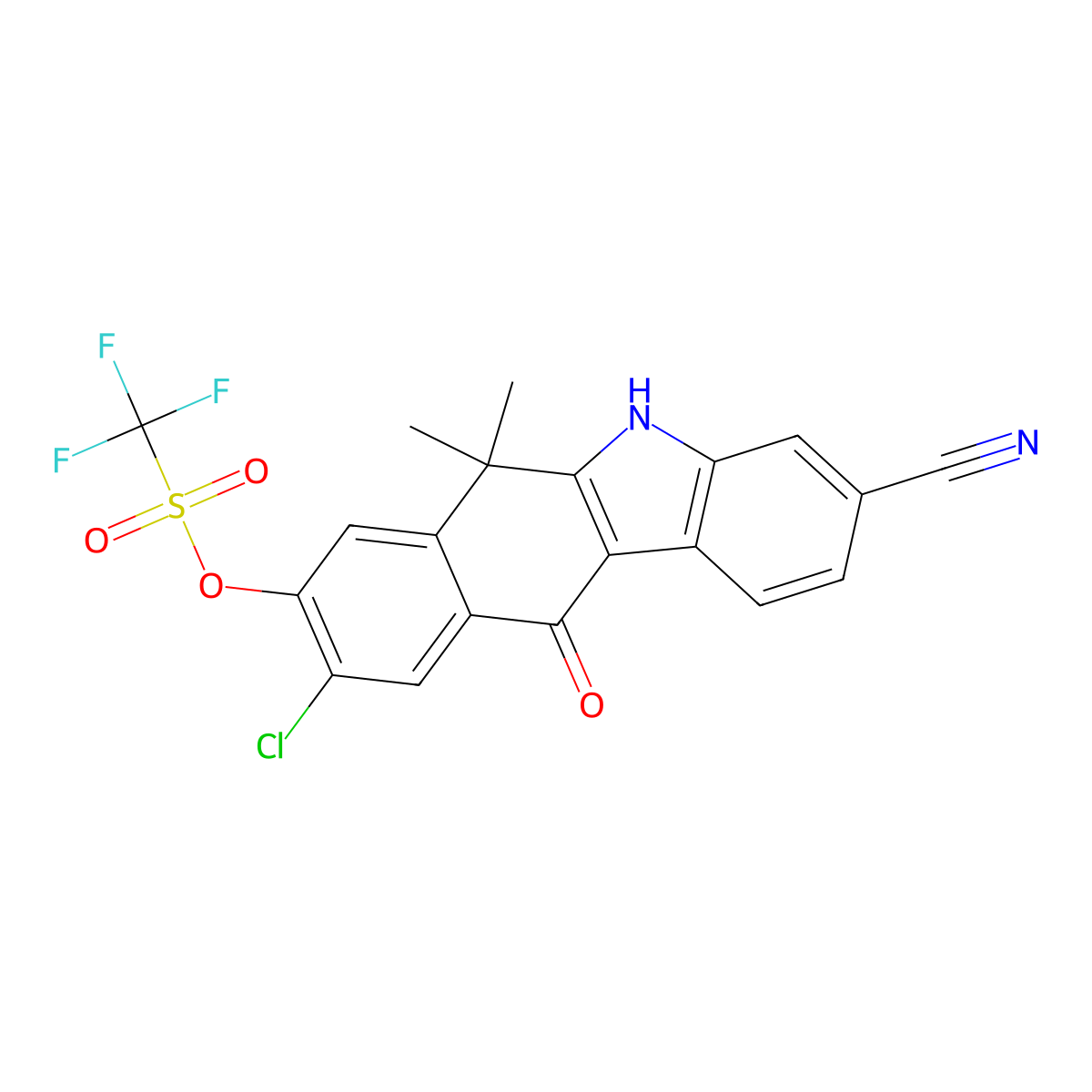 9-chloro-3-cyano-6,6-dimethyl-11-oxo-6,11-dihydro-5H-benzo[b]carbazol-8-yl trifluoromethanesulfonate molecular structure, CAS 1256580-78-5