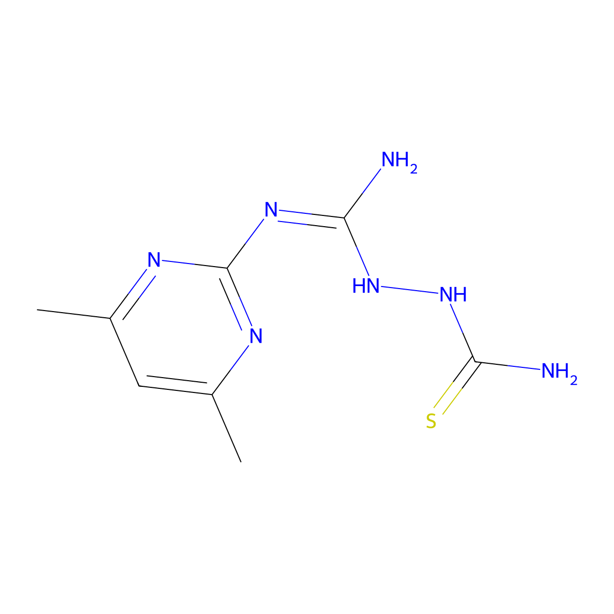 2-[[(4,6-Dimethylpyrimidin-2-yl)amino](imino)methyl]hydrazinecarbothioamide molecular structure, CAS 1256628-05-3