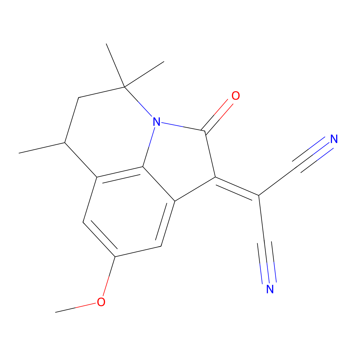 (8-methoxy-4,4,6-trimethyl-2-oxo-5,6-dihydro-4H-pyrrolo[3,2,1-ij]quinolin-1(2H)-ylidene)malononitrile molecular structure, CAS 1256628-08-6