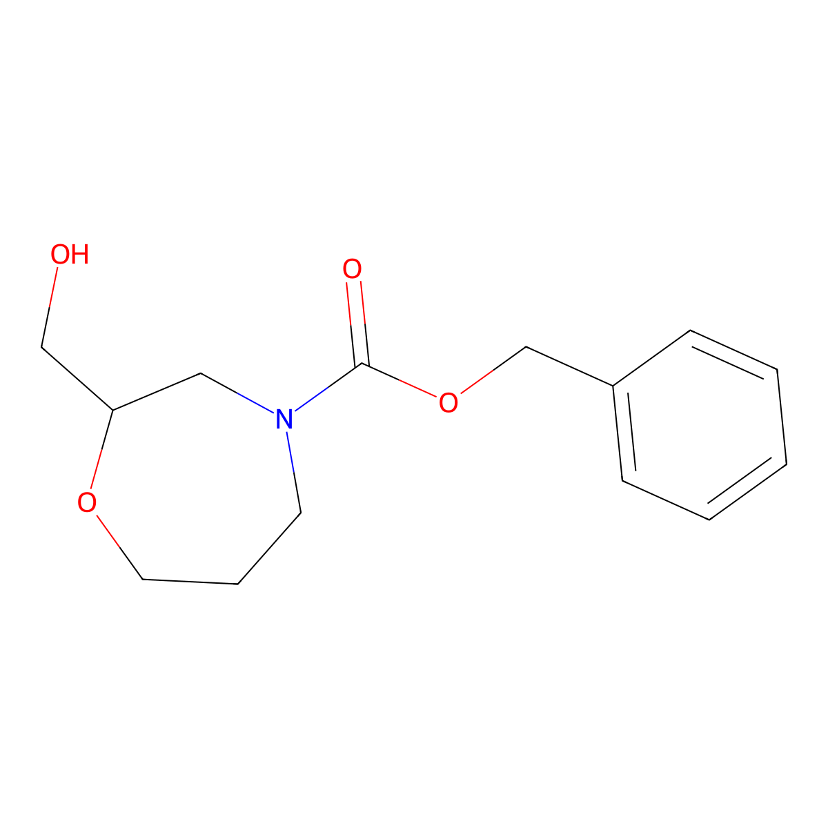 Benzyl 2-(hydroxymethyl)-1,4-oxazepane-4-carboxylate molecular structure, CAS 1256633-21-2