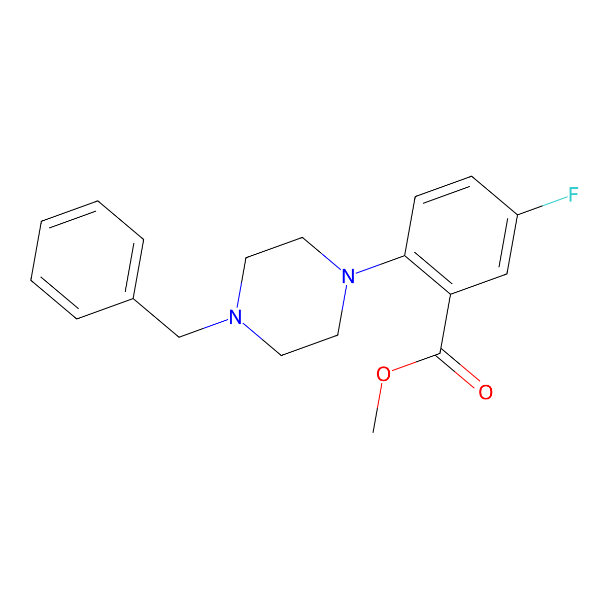 Methyl 2-(4-Benzylpiperazino)-5-fluorobenzoate molecular structure, CAS 1256633-30-3