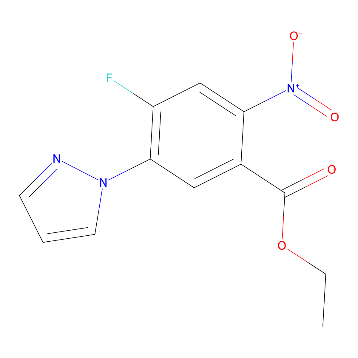 Ethyl 4-Fluoro-2-nitro-5-(1-pyrazolyl)benzoate molecular structure, CAS 1256633-41-6