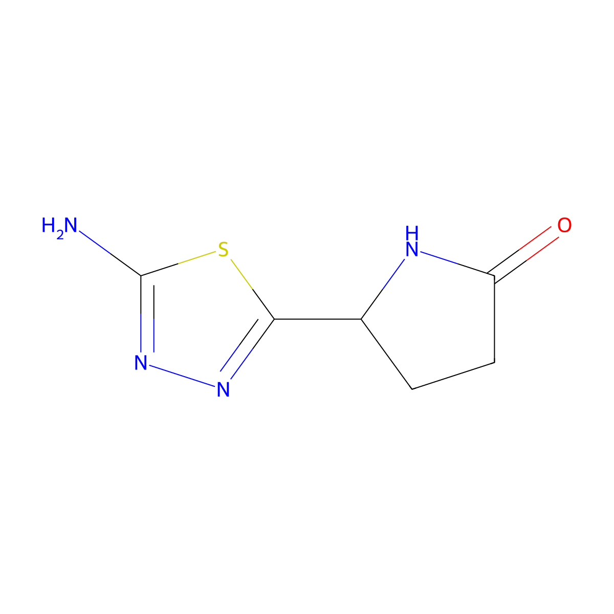 5-(5-Amino-1,3,4-thiadiazol-2-yl)-2-pyrrolidinone molecular structure, CAS 1256643-02-3