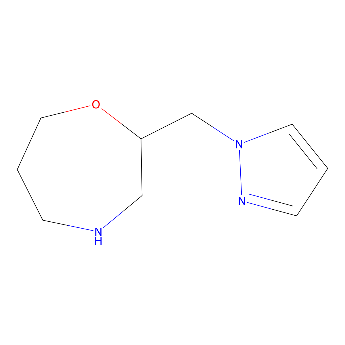 2-(1H-pyrazol-1-ylmethyl)-1,4-oxazepane molecular structure, CAS 1256643-06-7