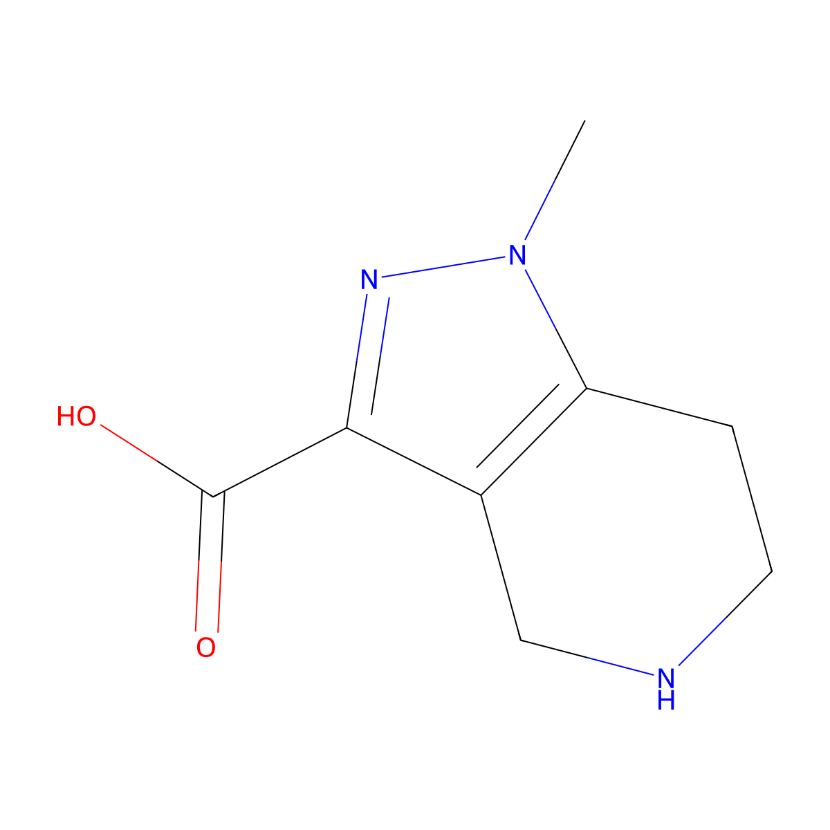 1-Methyl-4,5,6,7-tetrahydro-1H-pyrazolo[4,3-c]pyridine-3-carboxylic acid molecular structure, CAS 1256643-10-3