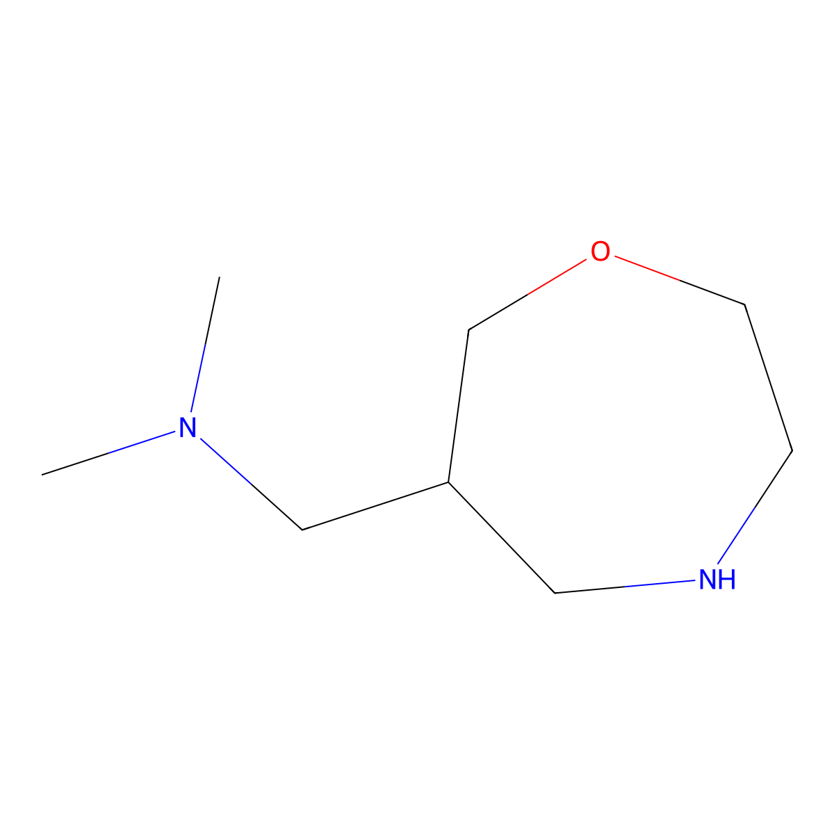 N,N-Dimethyl-1-(1,4-oxazepan-6-yl)methanamine molecular structure, CAS 1256643-29-4