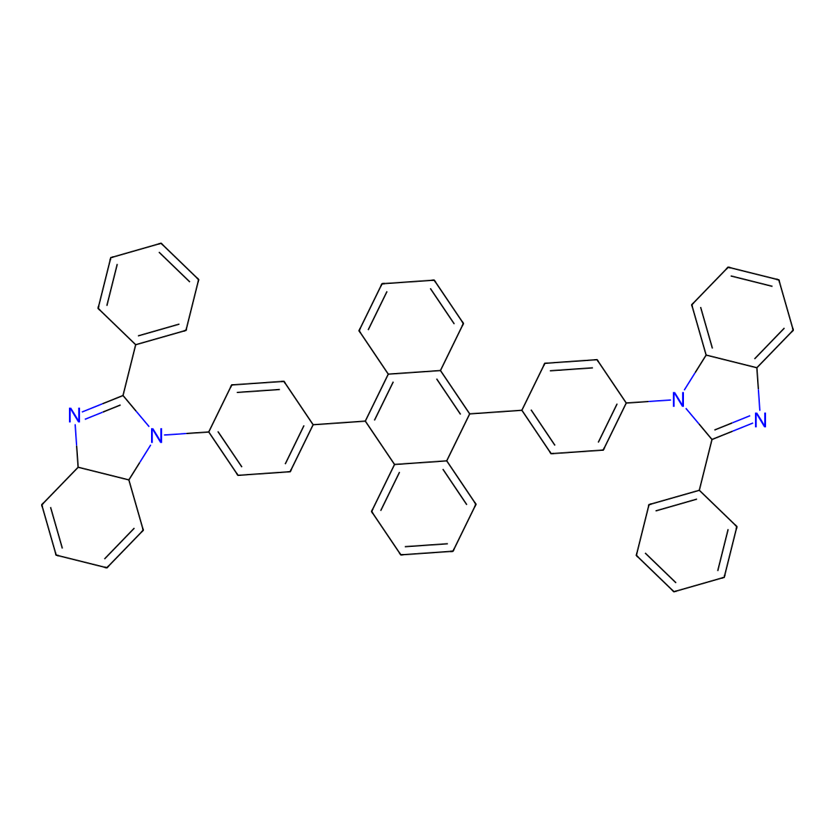 2-phenyl-1-(4-(10-(4-(2-phenyl-3a,7a-dihydro-1H-benzo[d]imidazol-1-yl)phenyl)anthracen-9-yl)phenyl)-1H-benzo[d]imidazole molecular structure, CAS 1256723-60-0