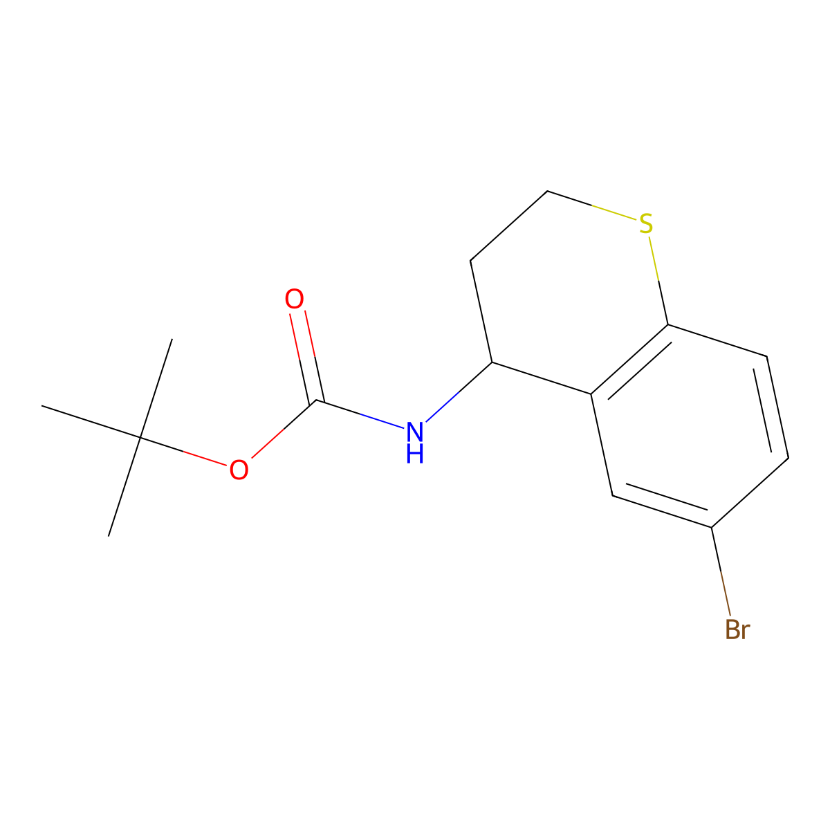 tert-butyl N-(6-bromo-3,4-dihydro-2H-1-benzothiopyran-4-yl)carbamate molecular structure, CAS 1256727-20-4