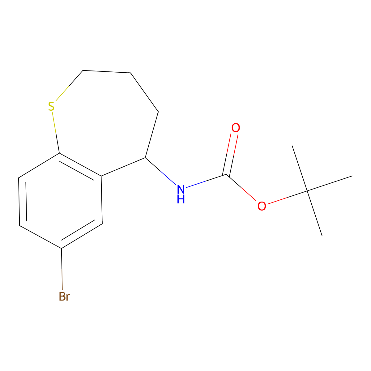 tert-butyl N-(7-bromo-2,3,4,5-tetrahydro-1-benzothiepin-5-yl)carbamate molecular structure, CAS 1256727-57-7