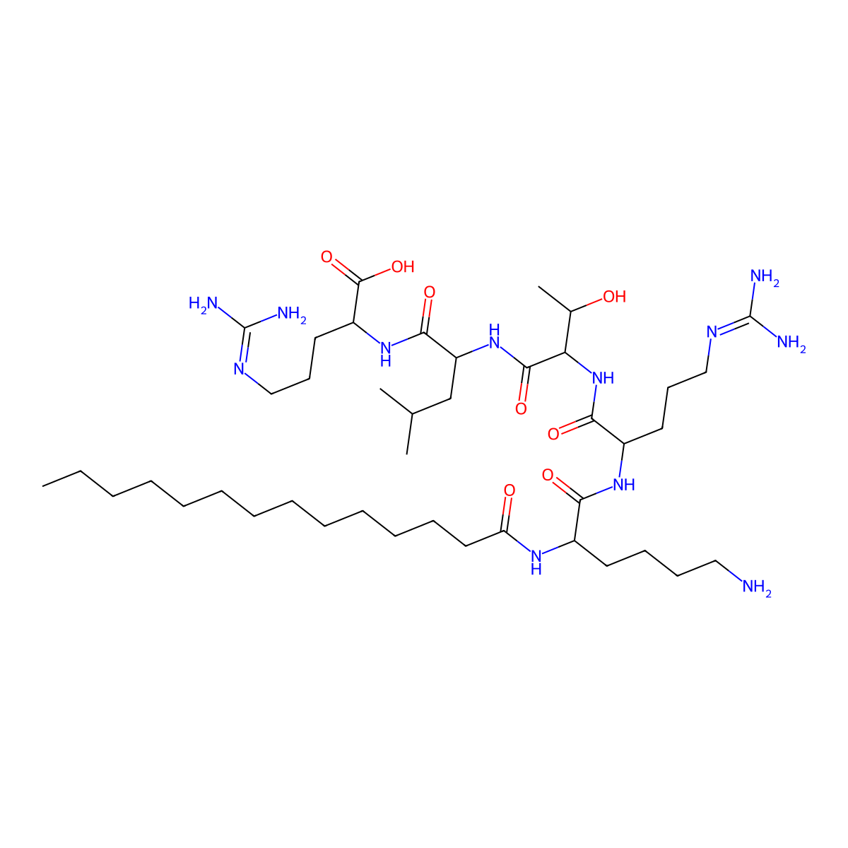 N-Myristoyl-lysyl-arginyl-threonyl-leucyl-arginine molecular structure, CAS 125678-68-4