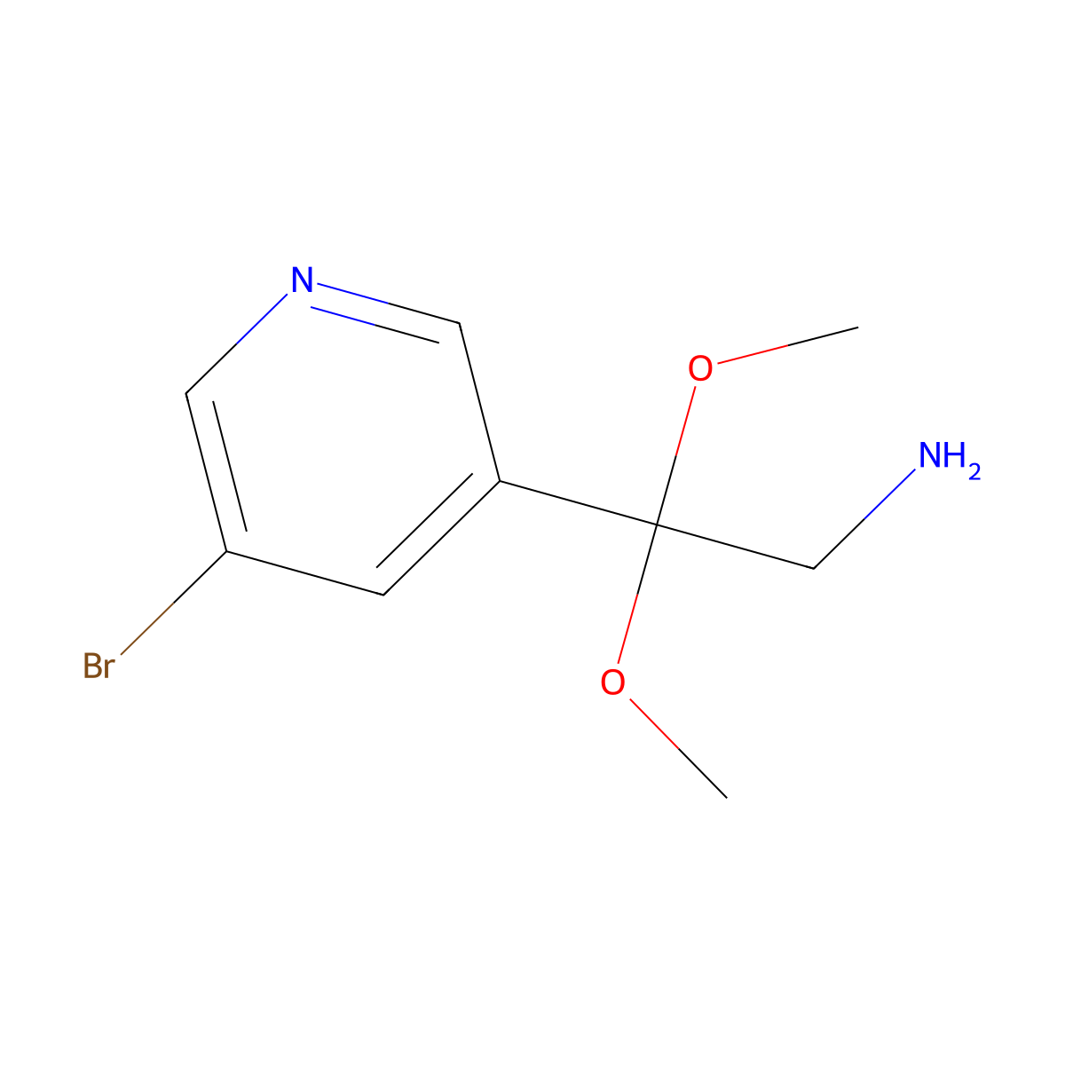 2-(5-Bromopyridin-3-yl)-2,2-dimethoxyethan-1-amine molecular structure, CAS 1256785-59-7