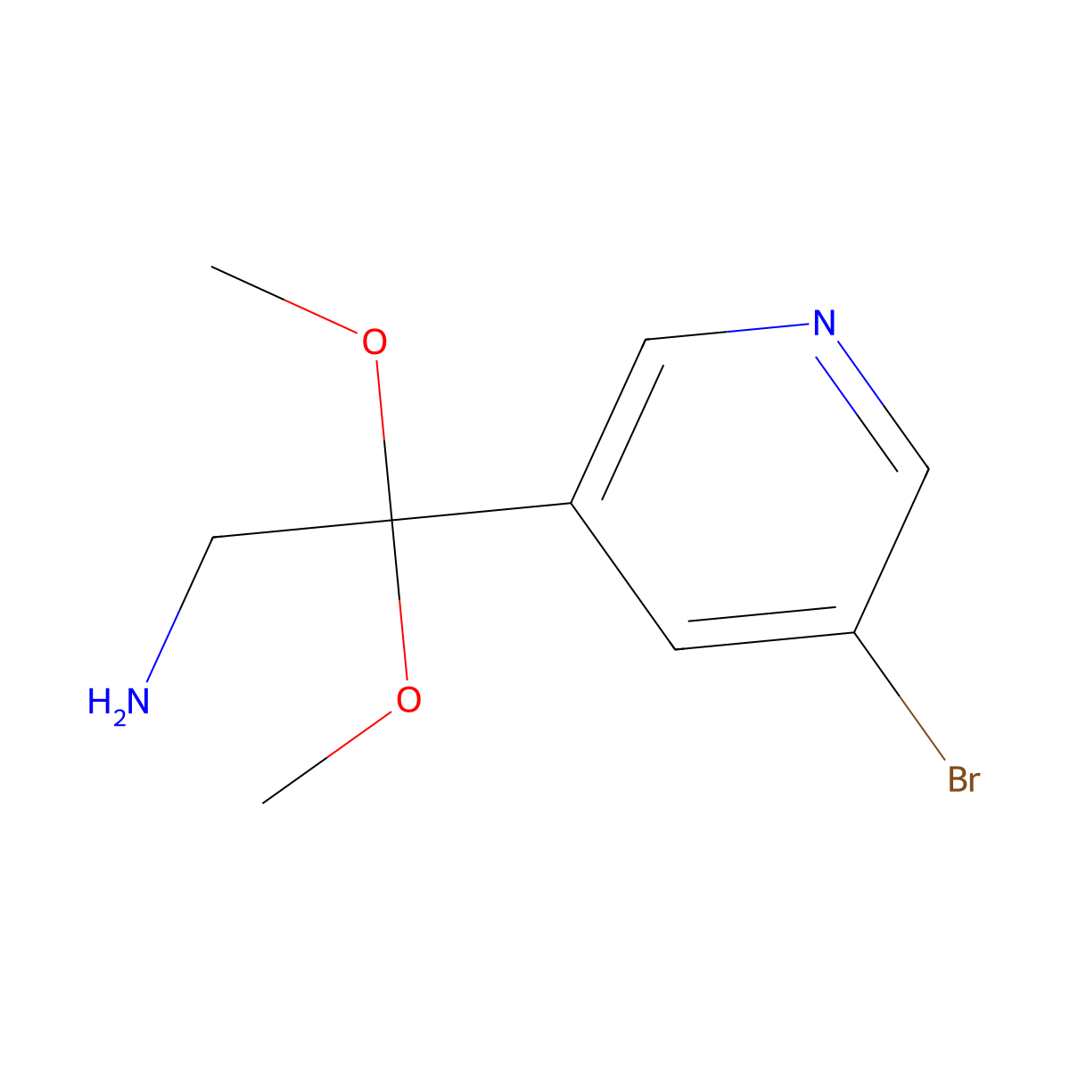 2-(5-Bromopyridin-3-yl)-2,2-dimethoxyethan-1-amine molecular structure, CAS 1256785-59-7