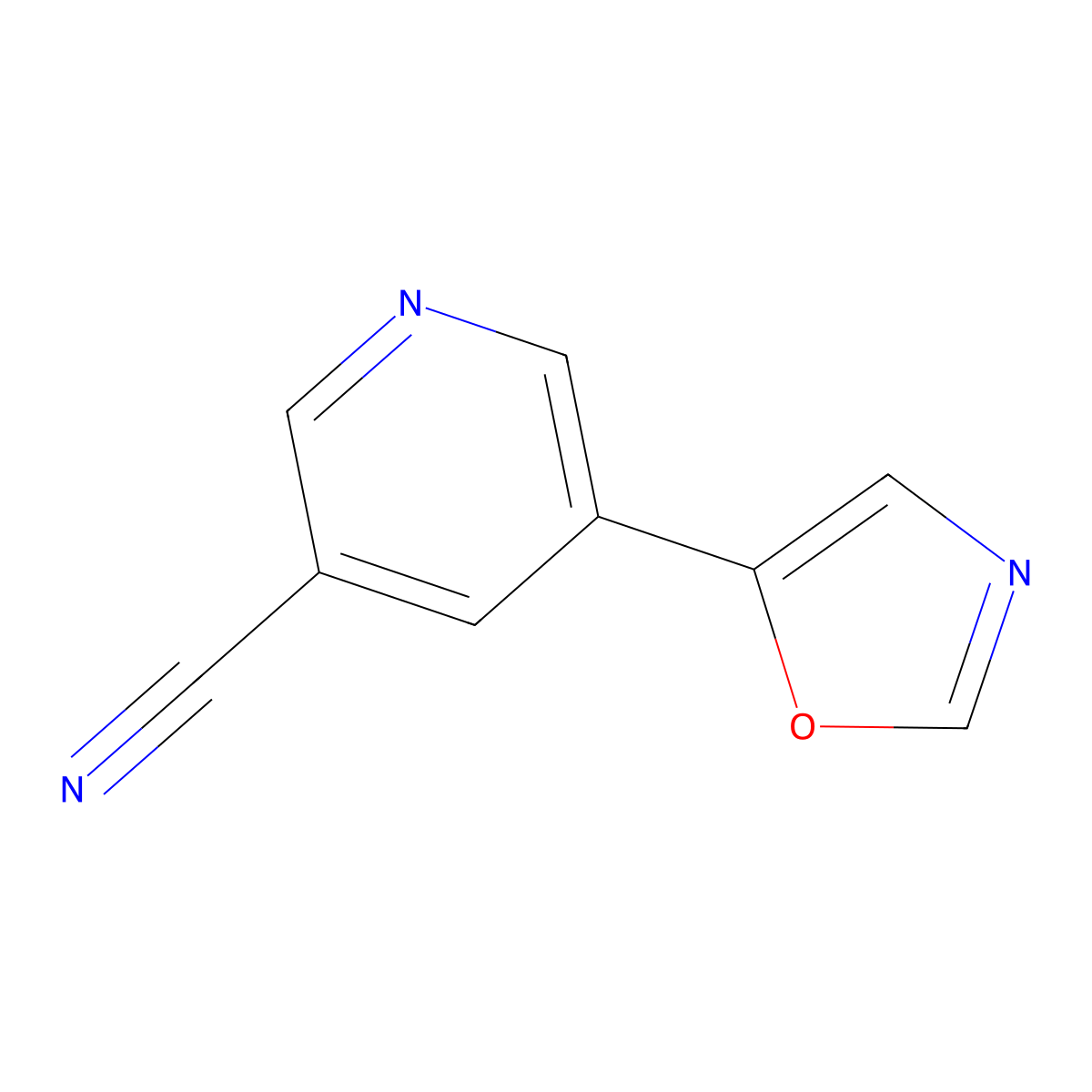 3-Pyridinecarbonitrile, 5-(5-oxazolyl)- molecular structure, CAS 1256785-77-9