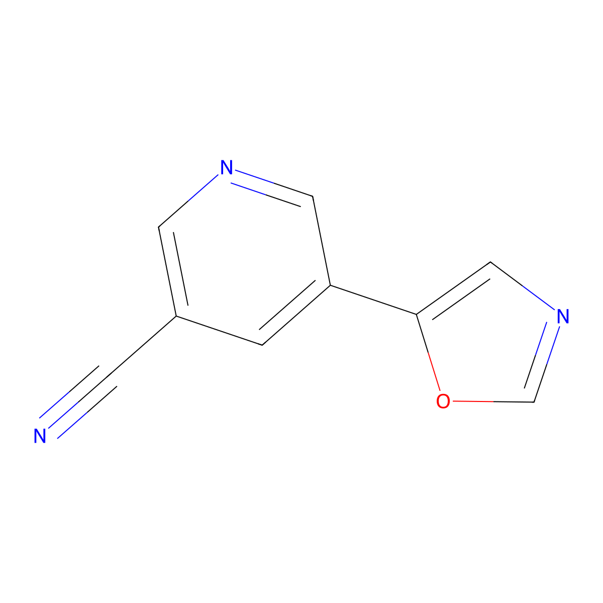 3-Pyridinecarbonitrile, 5-(5-oxazolyl)- molecular structure, CAS 1256785-77-9