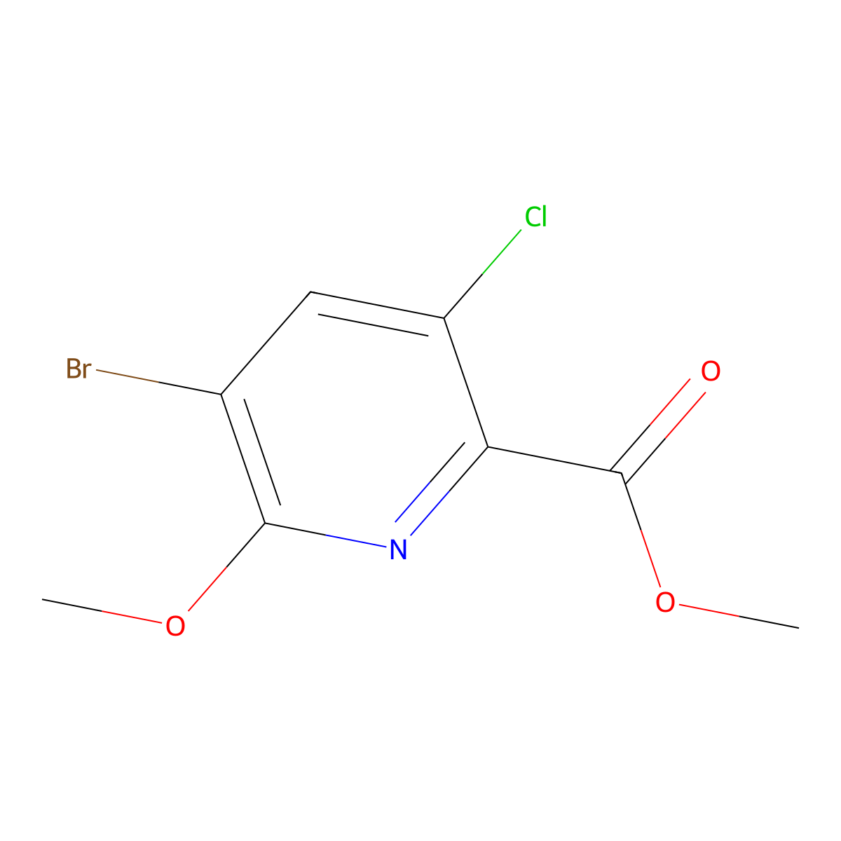 Methyl 5-bromo-3-chloro-6-methoxypicolinate molecular structure, CAS 1256788-33-6