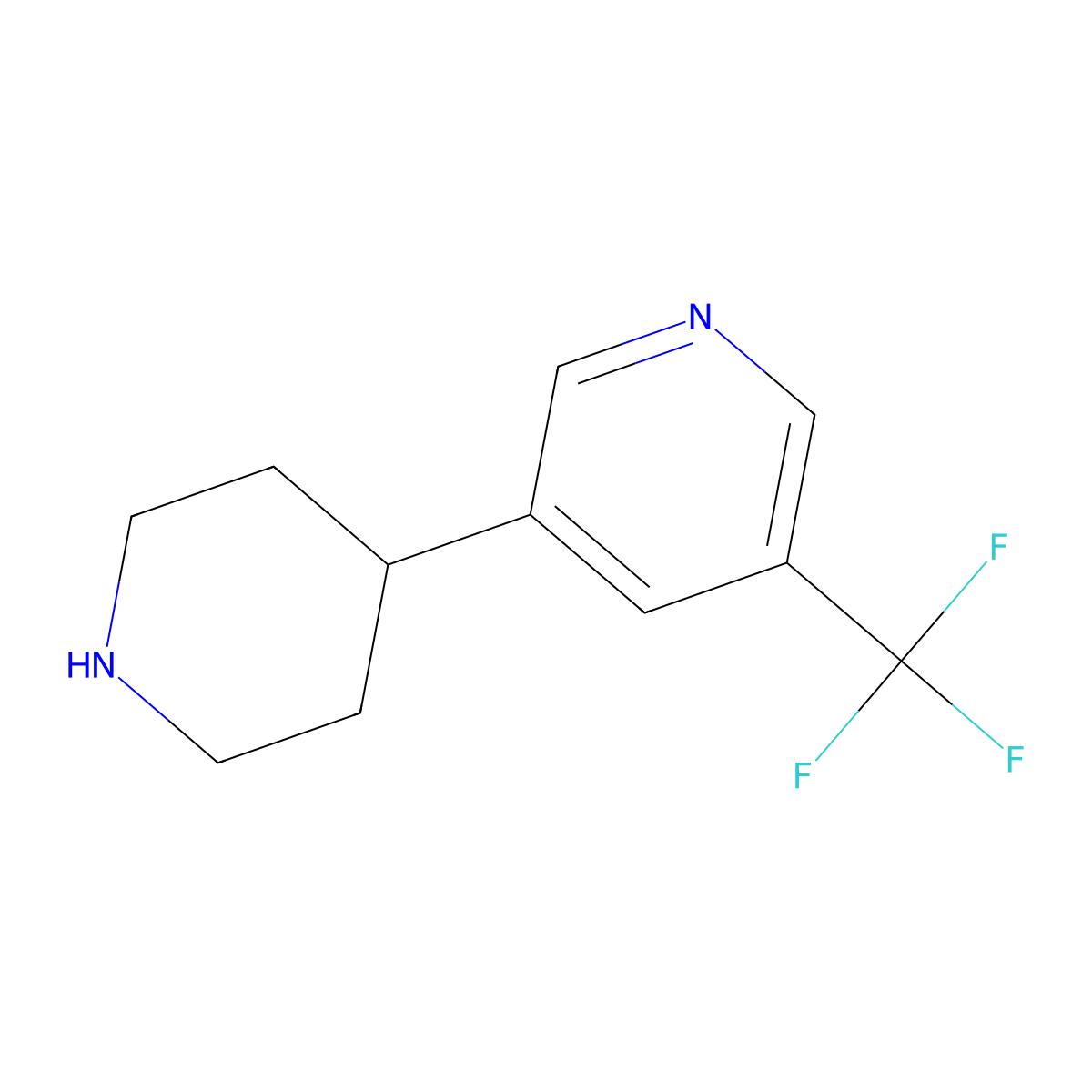 3-(Piperidin-4-yl)-5-(trifluoromethyl)pyridine molecular structure, CAS 1256790-30-3