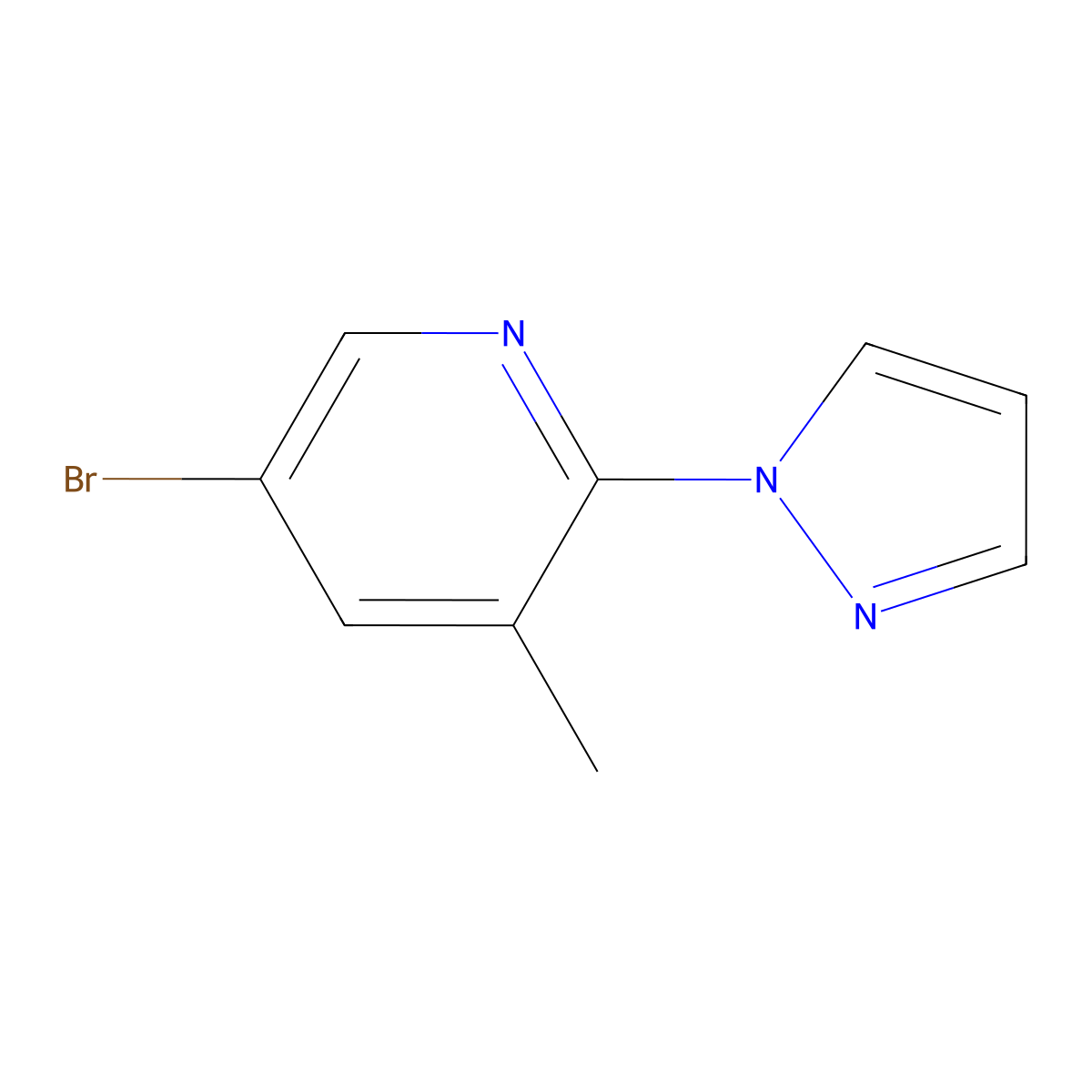 5-bromo-3-methyl-2-(1H-pyrazol-1-yl)pyridine molecular structure, CAS 1256793-86-8