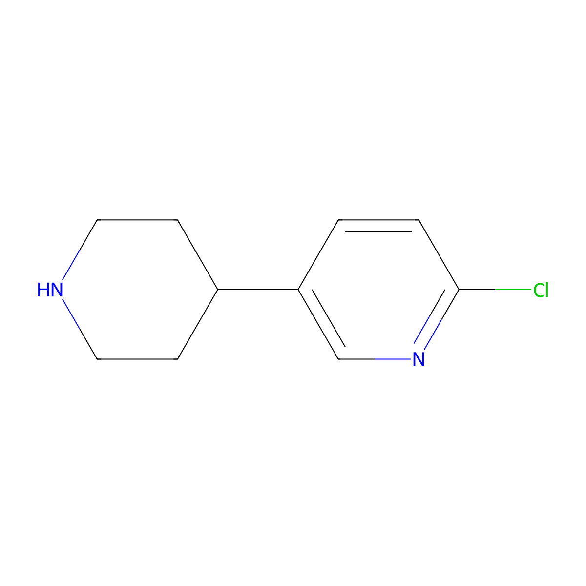 Pyridine, 2-chloro-5-(4-piperidinyl)- molecular structure, CAS 1256794-54-3