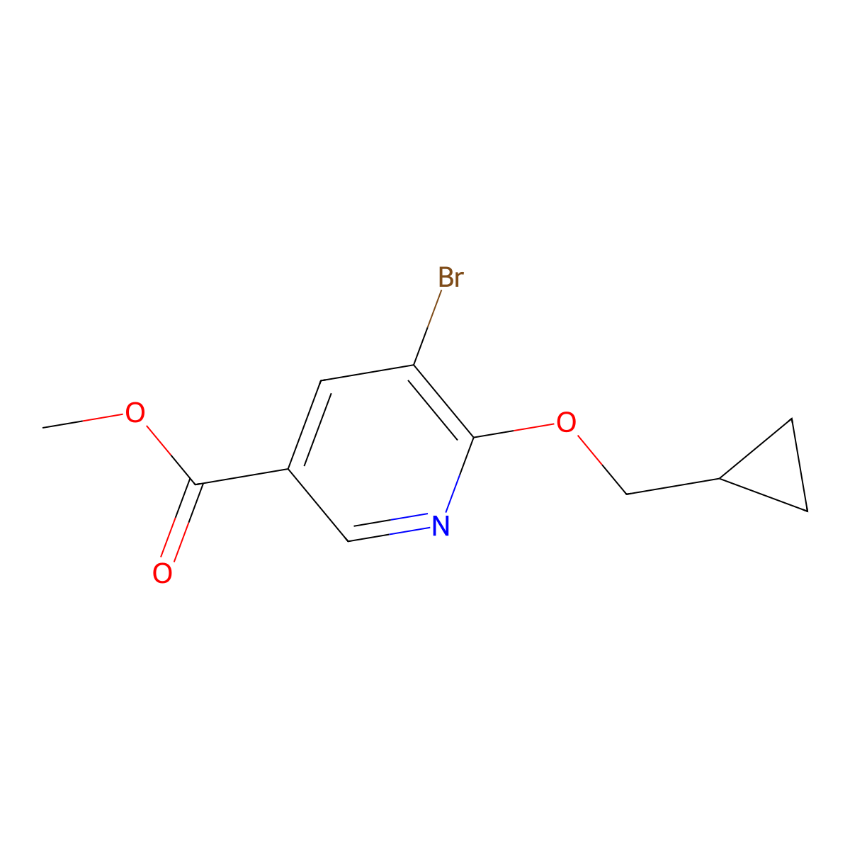 Methyl 5-bromo-6-(cyclopropylmethoxy)pyridine-3-carboxylate molecular structure, CAS 1256795-10-4