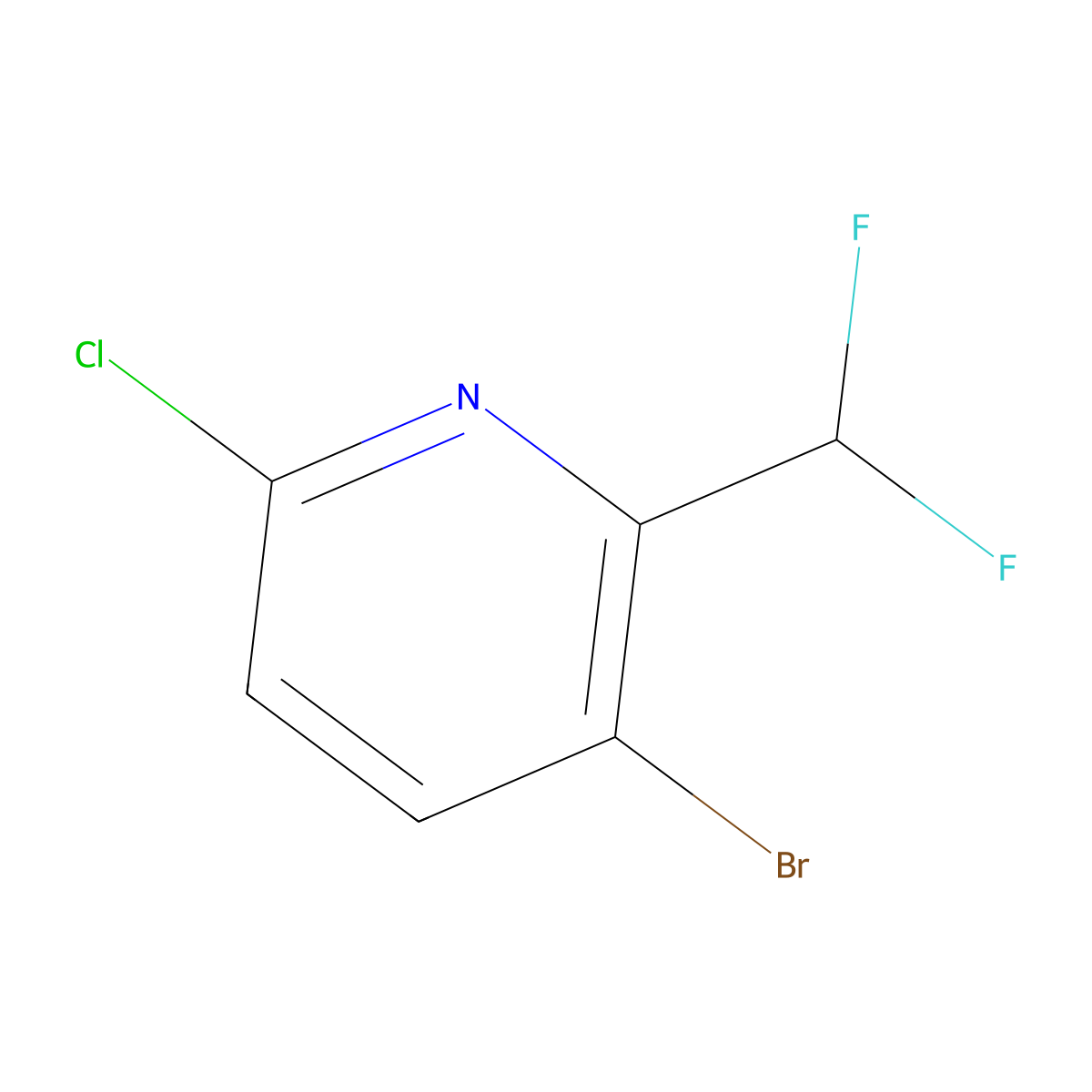 3-Bromo-6-chloro-2-(difluoromethyl)pyridine molecular structure, CAS 1256811-16-1