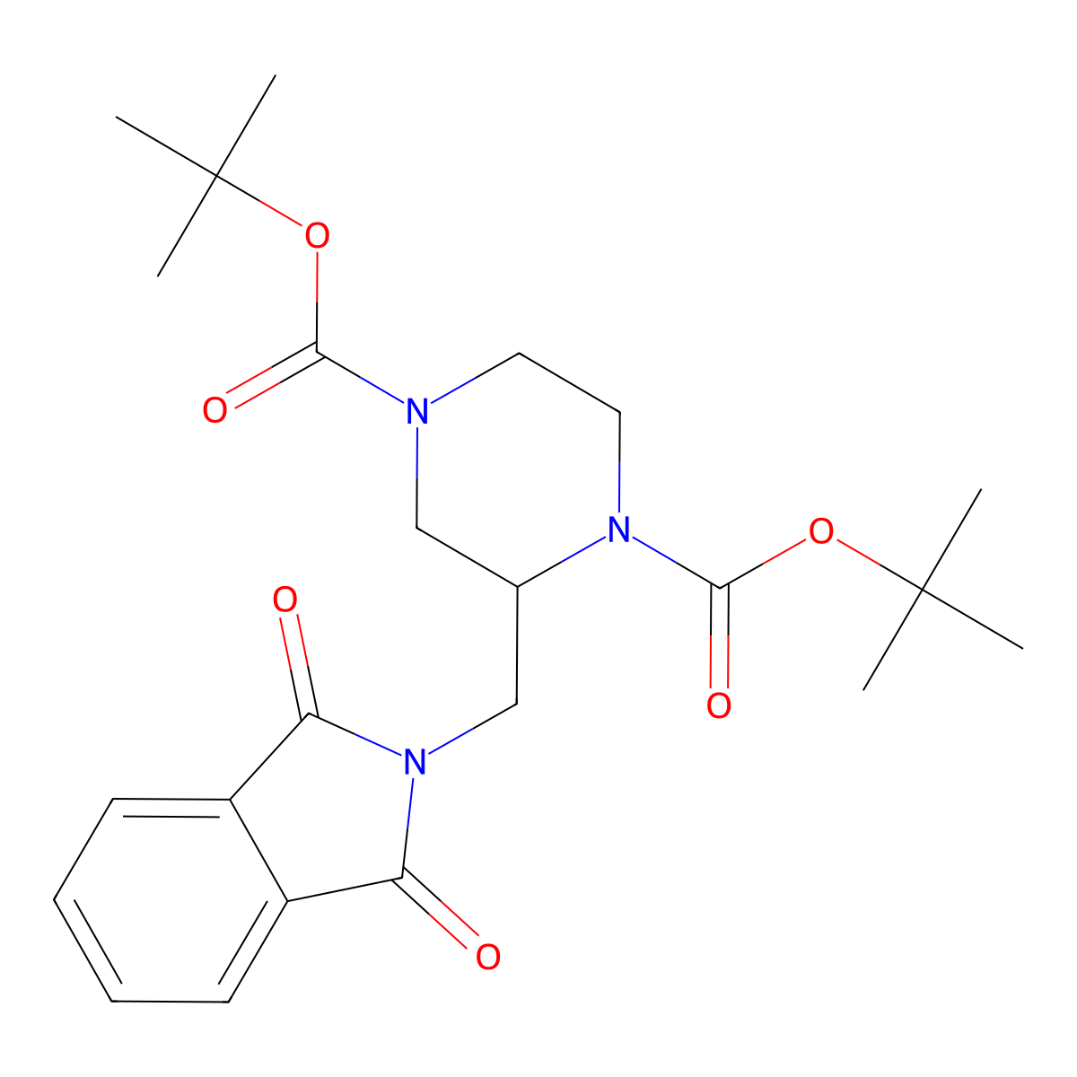 Di-tert-butyl 2-((1,3-dioxoisoindolin-2-yl)methyl)piperazine-1,4-dicarboxylate molecular structure, CAS 1256815-06-1