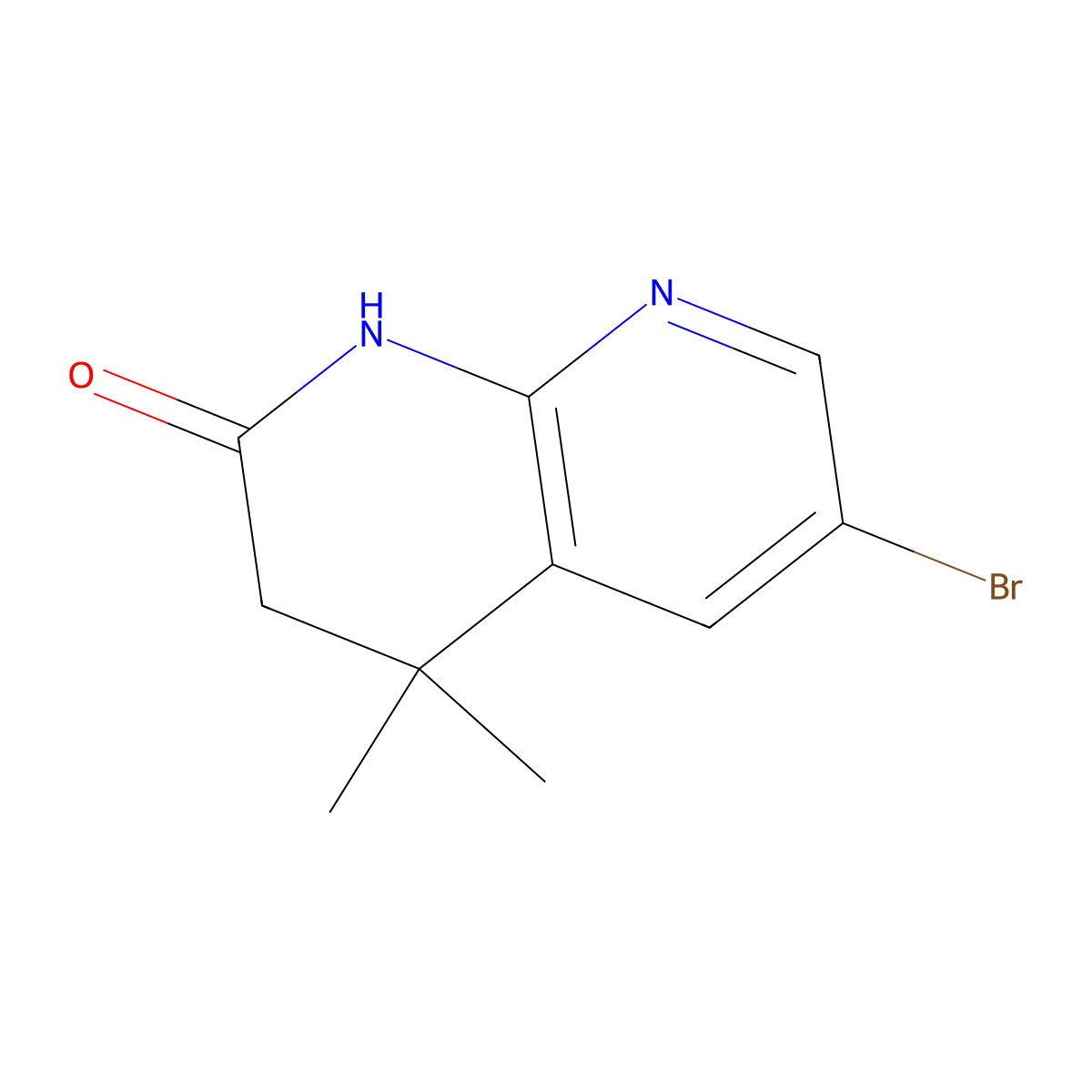 6-bromo-4,4-dimethyl-3,4-dihydro-1,8-naphthyridin-2(1H)-one molecular structure, CAS 1256818-22-0