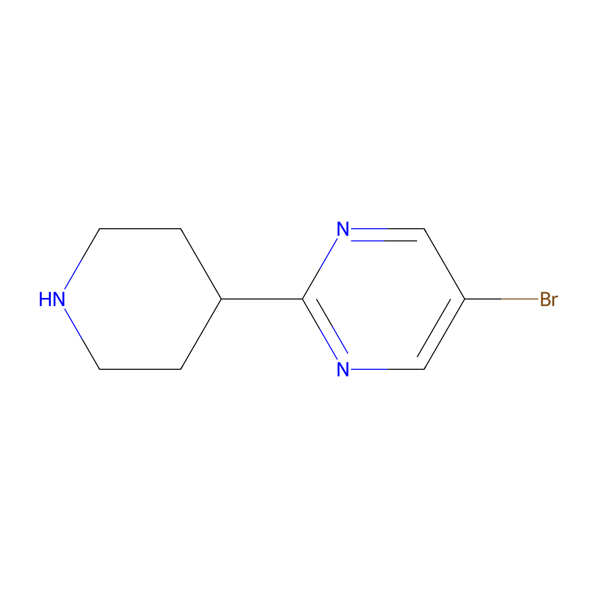 5-Bromo-2-(piperidin-4-yl)pyrimidine molecular structure, CAS 1256818-45-7