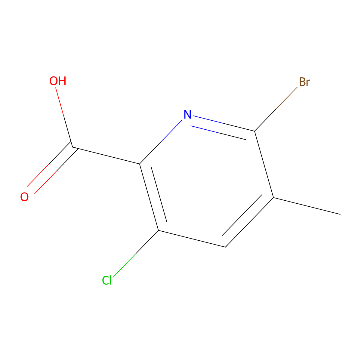 6-Bromo-3-chloro-5-methylpyridine-2-carboxylicacid molecular structure, CAS 1256821-22-3
