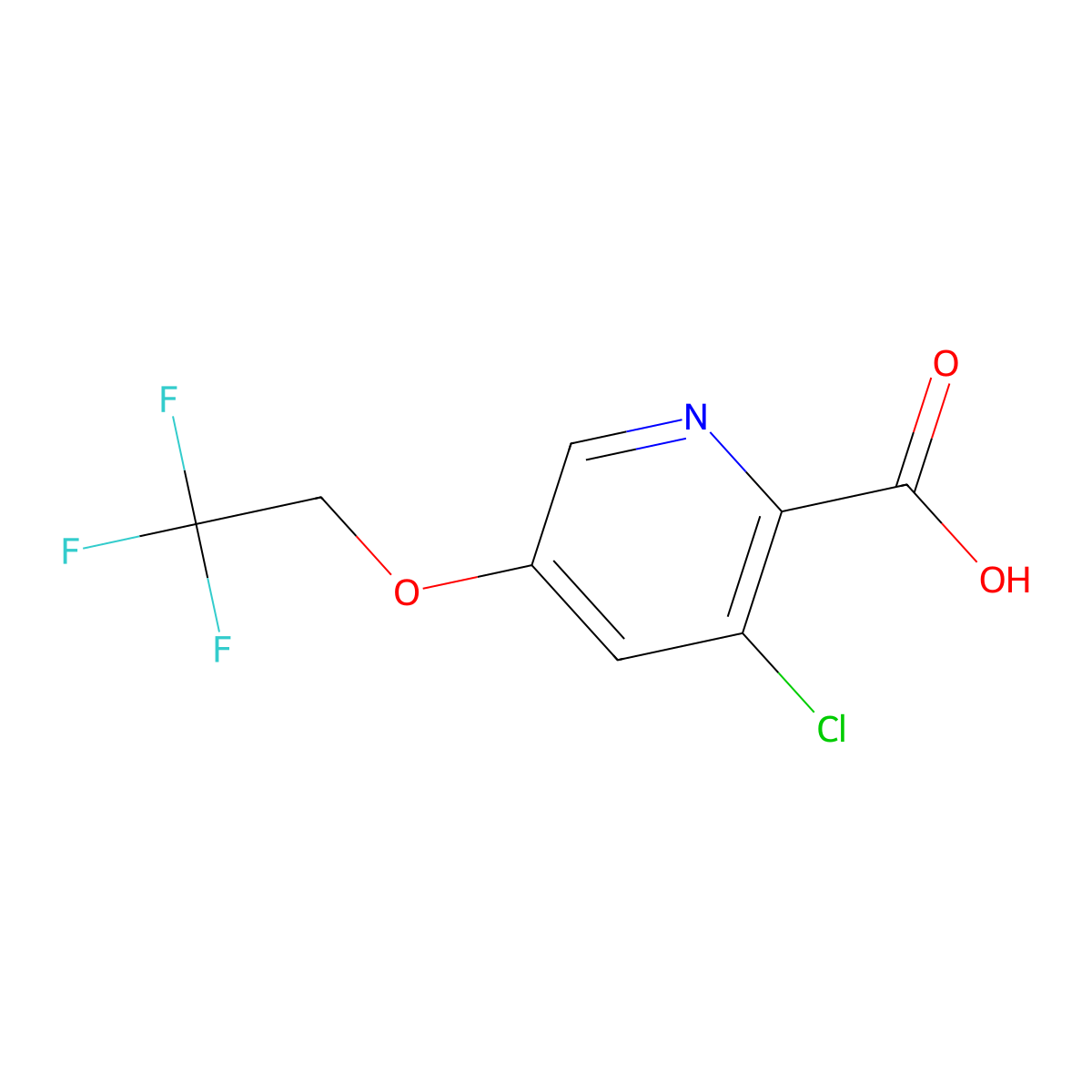 2-Pyridinecarboxylic acid, 3-chloro-5-(2,2,2-trifluoroethoxy)- molecular structure, CAS 1256821-70-1