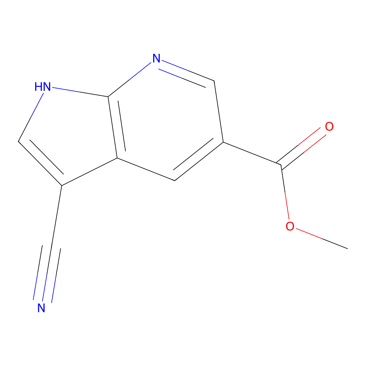 Methyl 3-cyano-1H-pyrrolo[2,3-b]pyridine-5-carboxylate molecular structure, CAS 1256825-00-9