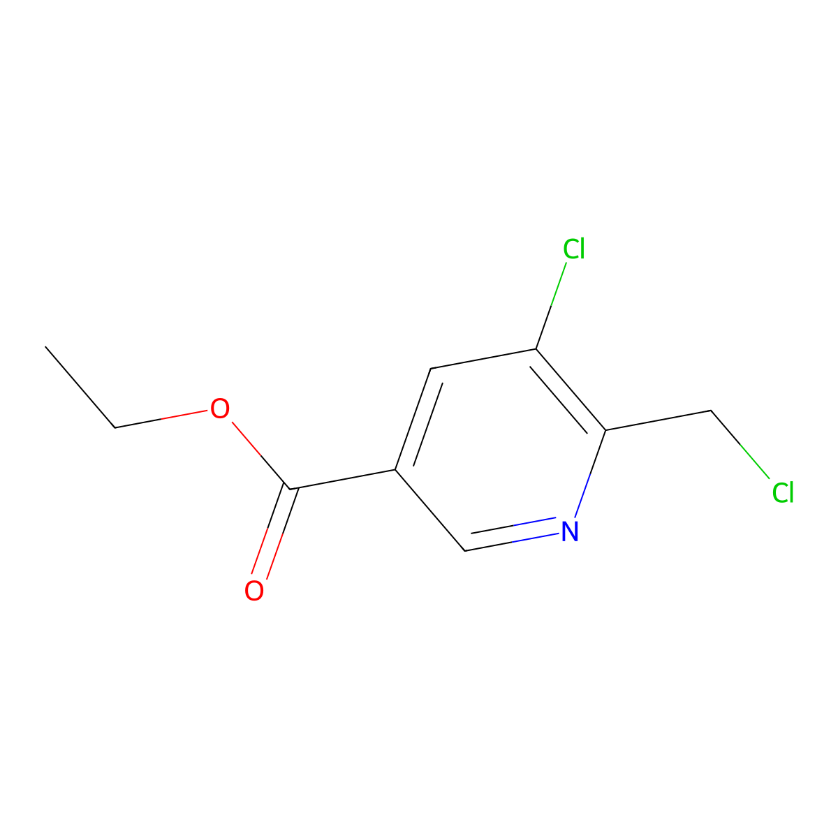 Ethyl 5-chloro-6-(chloromethyl)nicotinate molecular structure, CAS 1256835-35-4