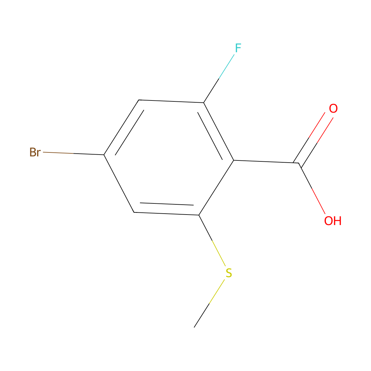 4-Bromo-2-fluoro-6-(methylthio)benzoic acid molecular structure, CAS 1256918-52-1